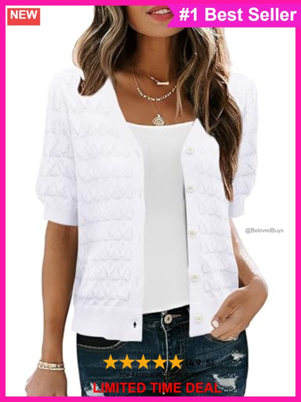Lightweight Knit Cropped Puff Sleeve Cardigan Shrug Crochet Open Front